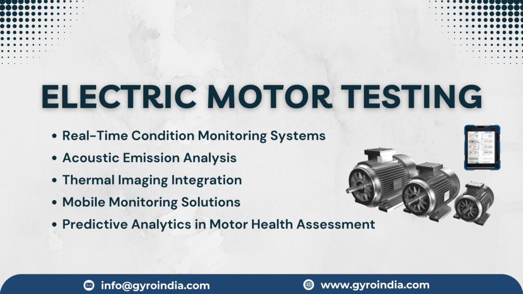 An electric motor testing setup featuring advanced condition monitoring tools and motor health monitoring systems, ensuring efficiency and reliability in performance.