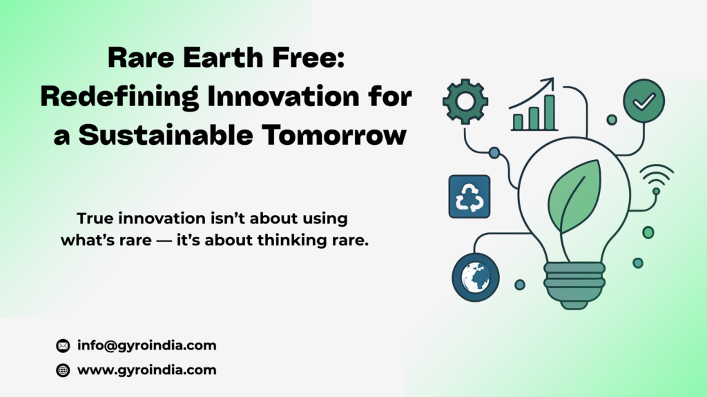 A clean and modern digital illustration highlighting the concept of Rare Earth Free innovation, symbolizing sustainable technology and eco-friendly progress for a greener future.